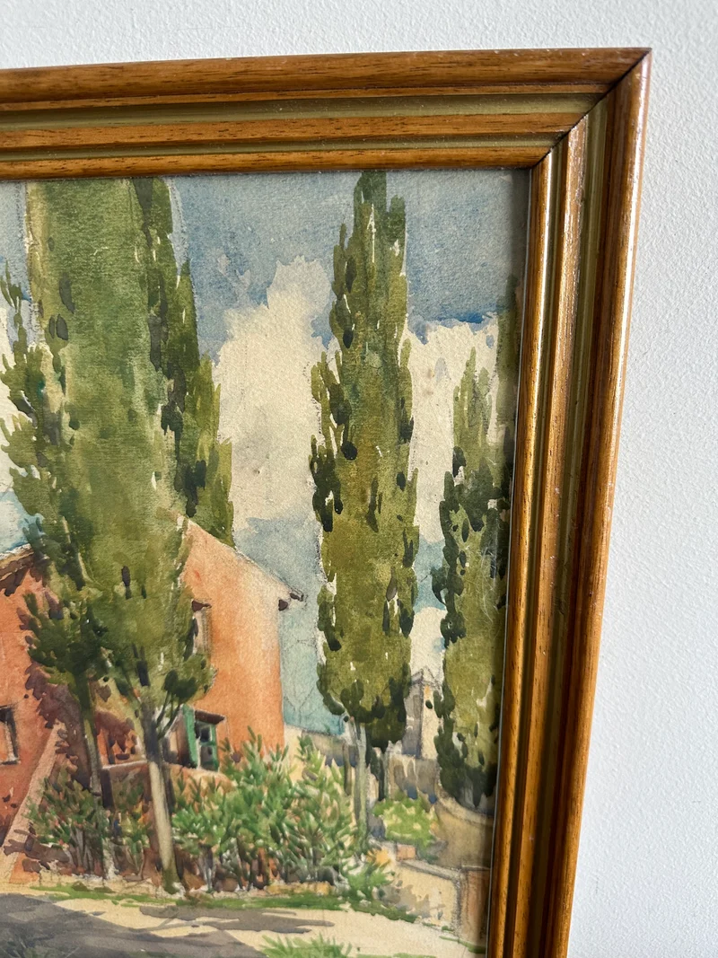 Aquarelle encadrée signée maison à Cimiez