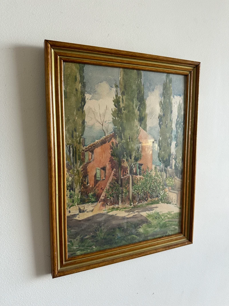 Aquarelle encadrée signée maison à Cimiez