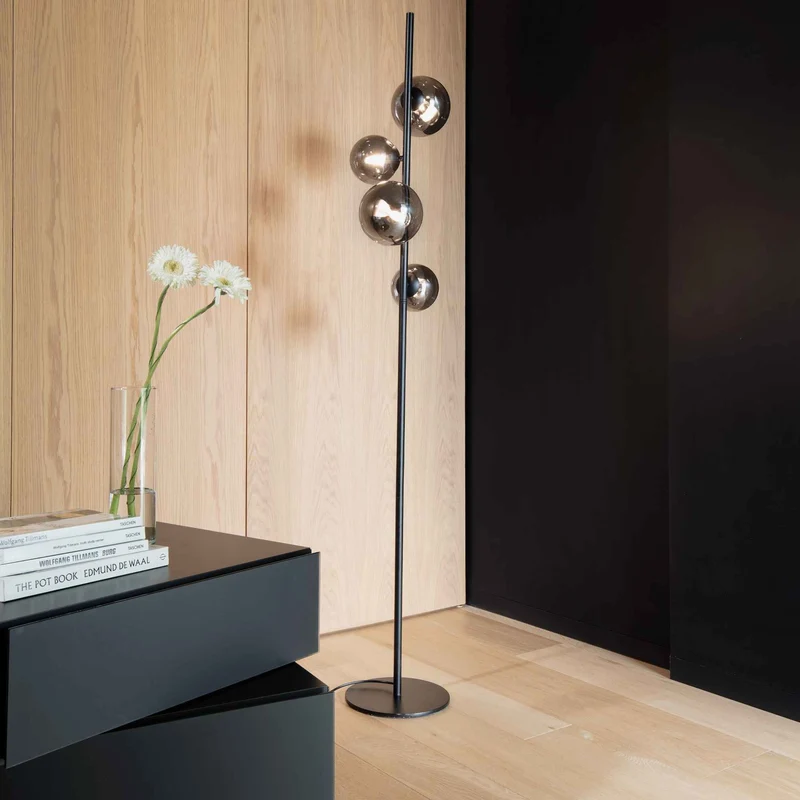 Lampadaire PERLAGE PT4 noir diffuseurs fumé