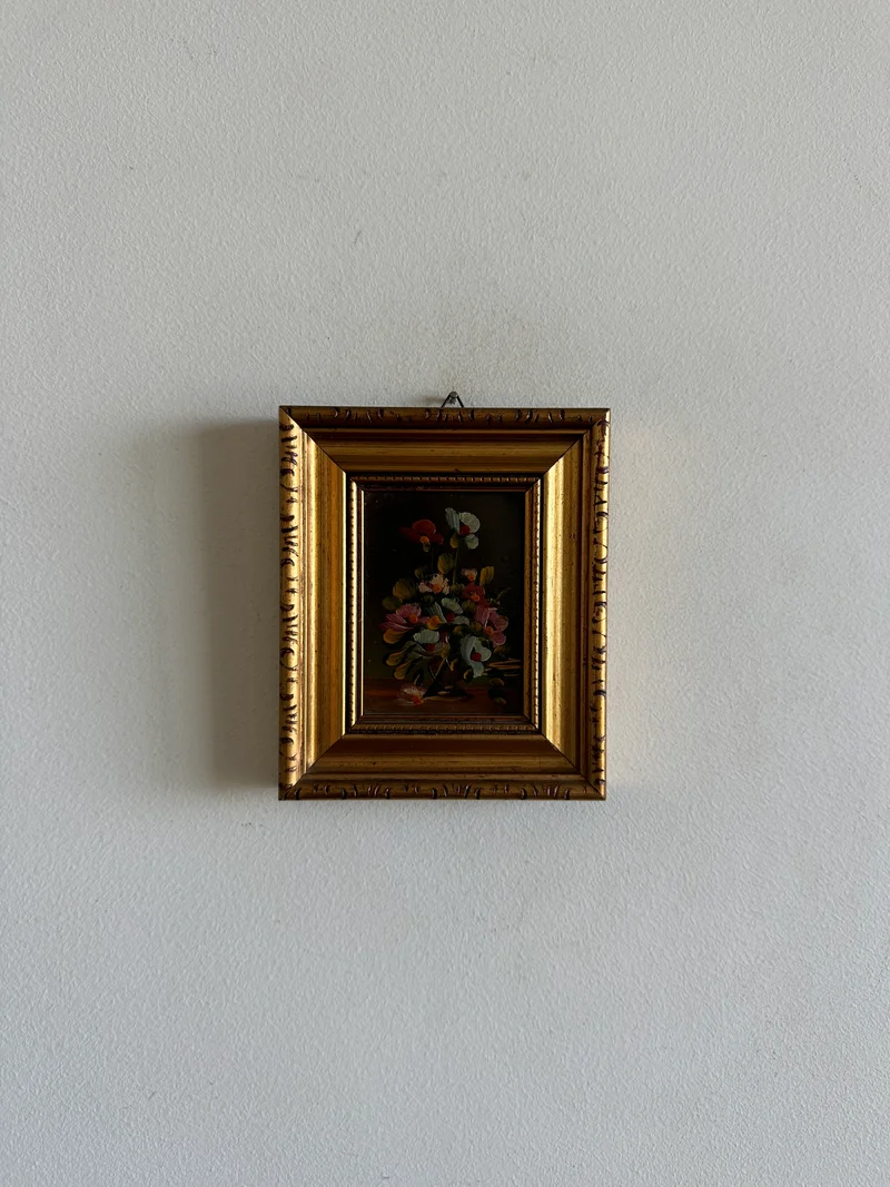 Peinture à l'huile sur plaque de cuivre encadrement doré taille mini