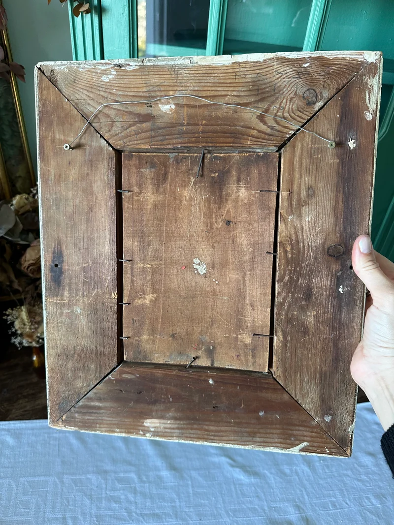 Peinture sur planche nuances marrons encadrement bois blanc épais