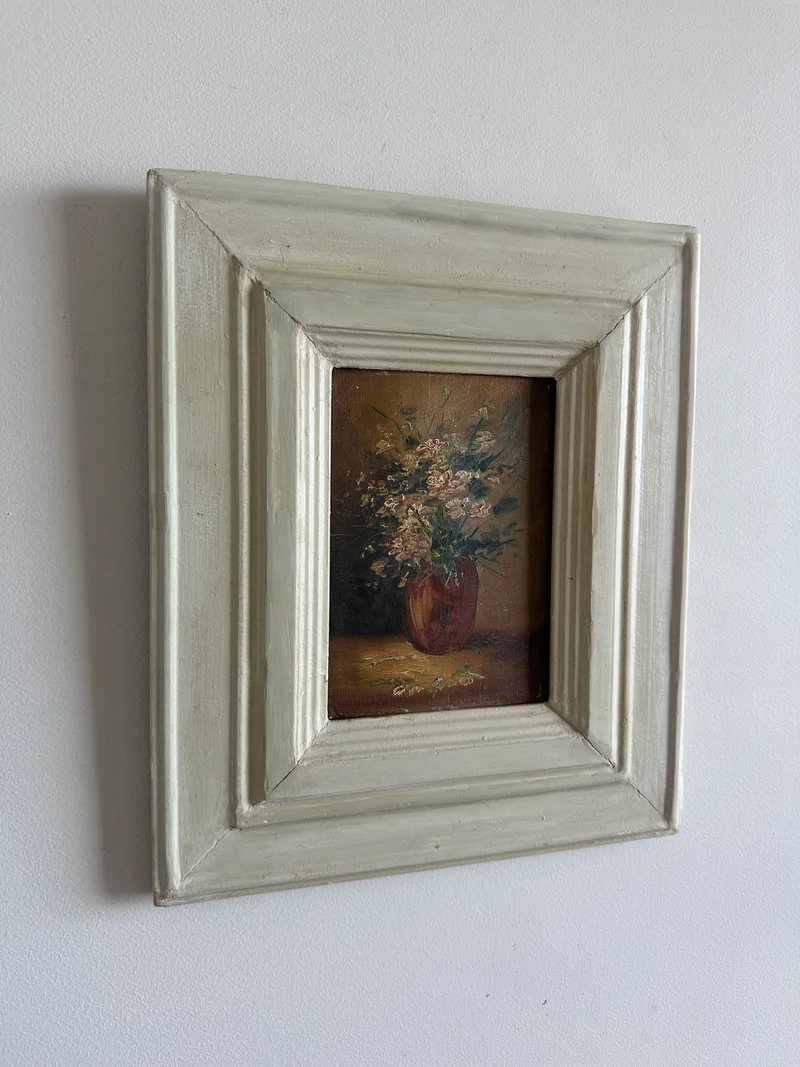 Peinture sur planche nuances marrons encadrement bois blanc épais