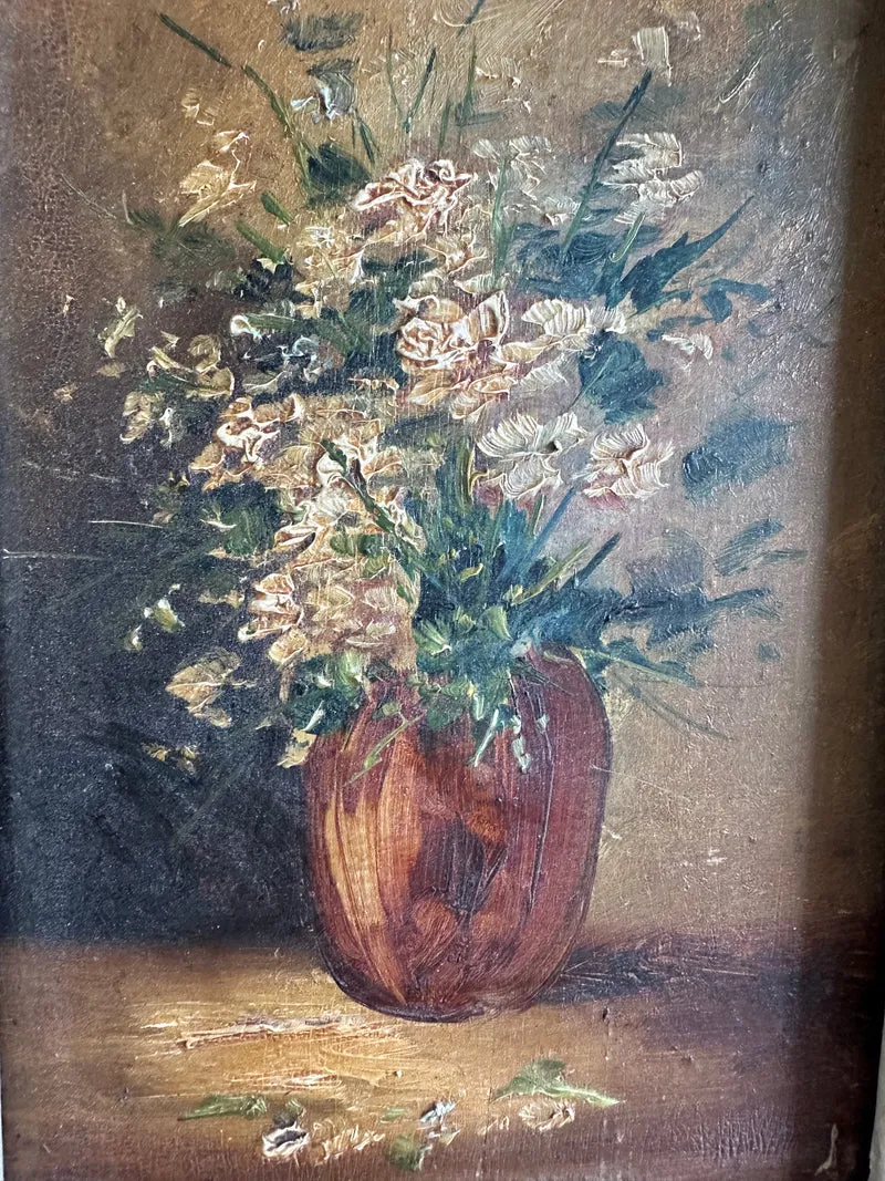 Peinture sur planche nuances marrons encadrement bois blanc épais
