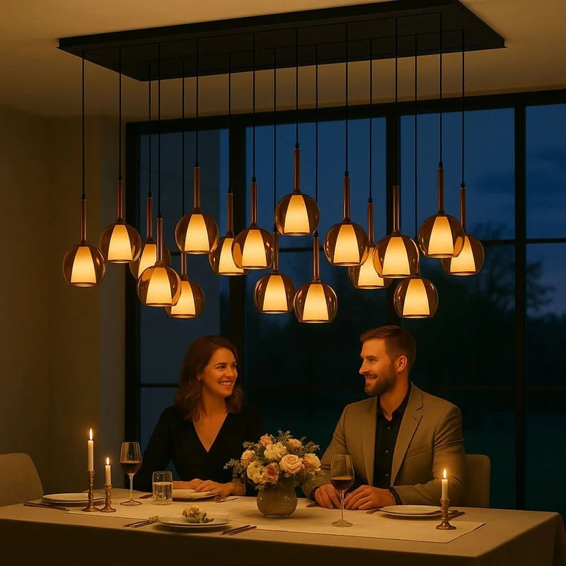 s.luce Belluna Esstischlampe 12-flammig 200cm 3-reihig