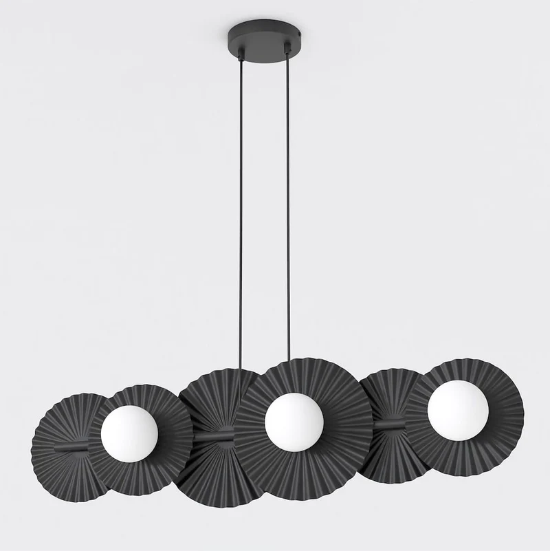 Suspension Cannelée 6 Lumières - Acier et Verre