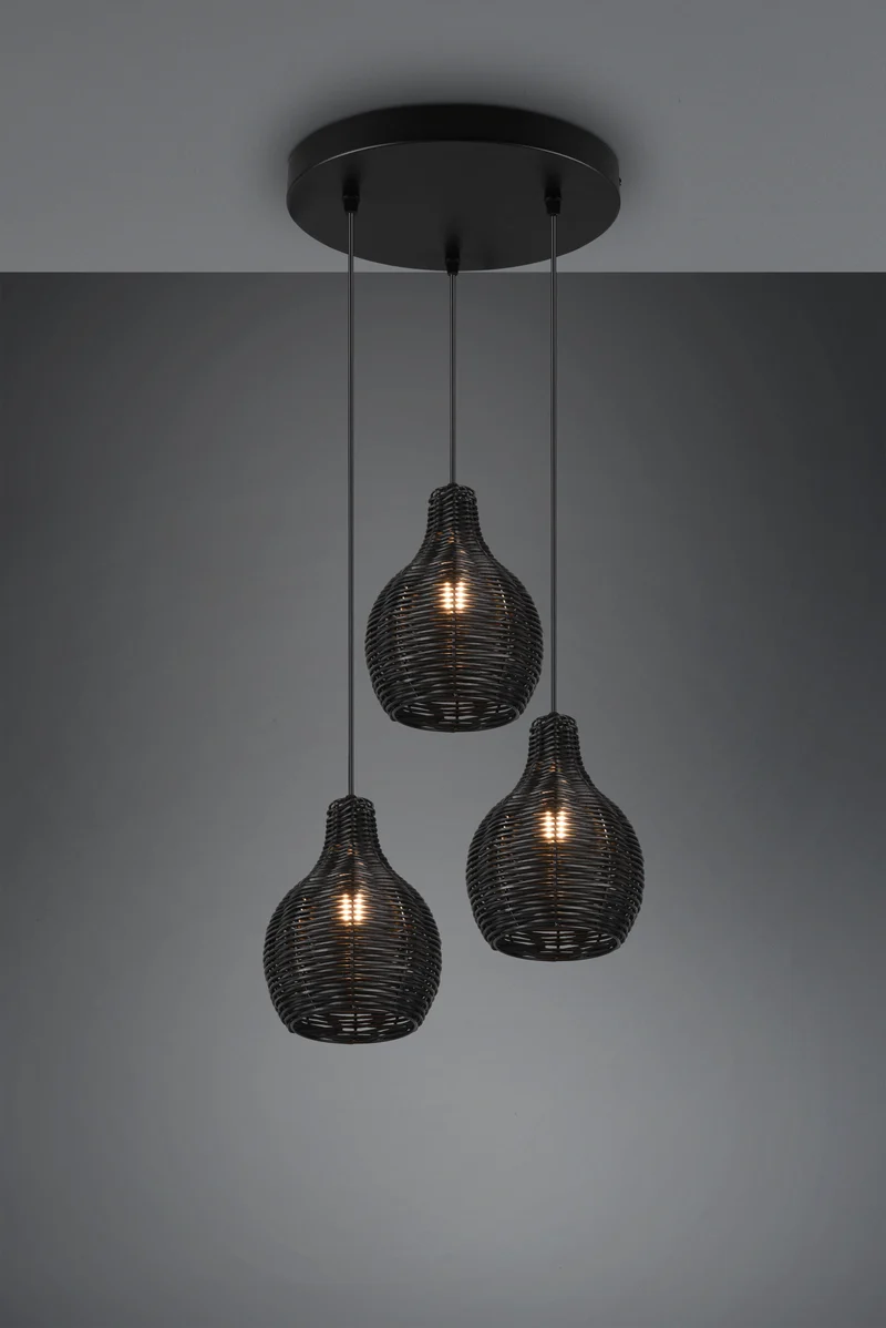 Lustre 3 Suspensions Rotin Naturel - Style Bohème