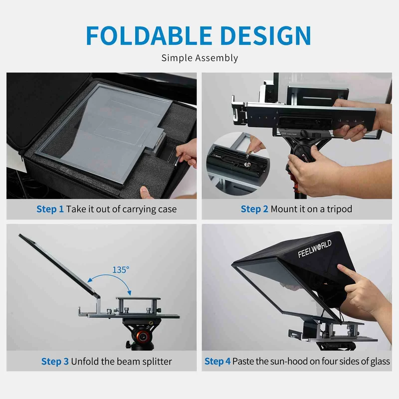 FEELWORLD TP16 Le téléprompteur pliable de 16 pouces prend en charge les invites verticales horizontales jusqu'à une tablette de 16 pouces
