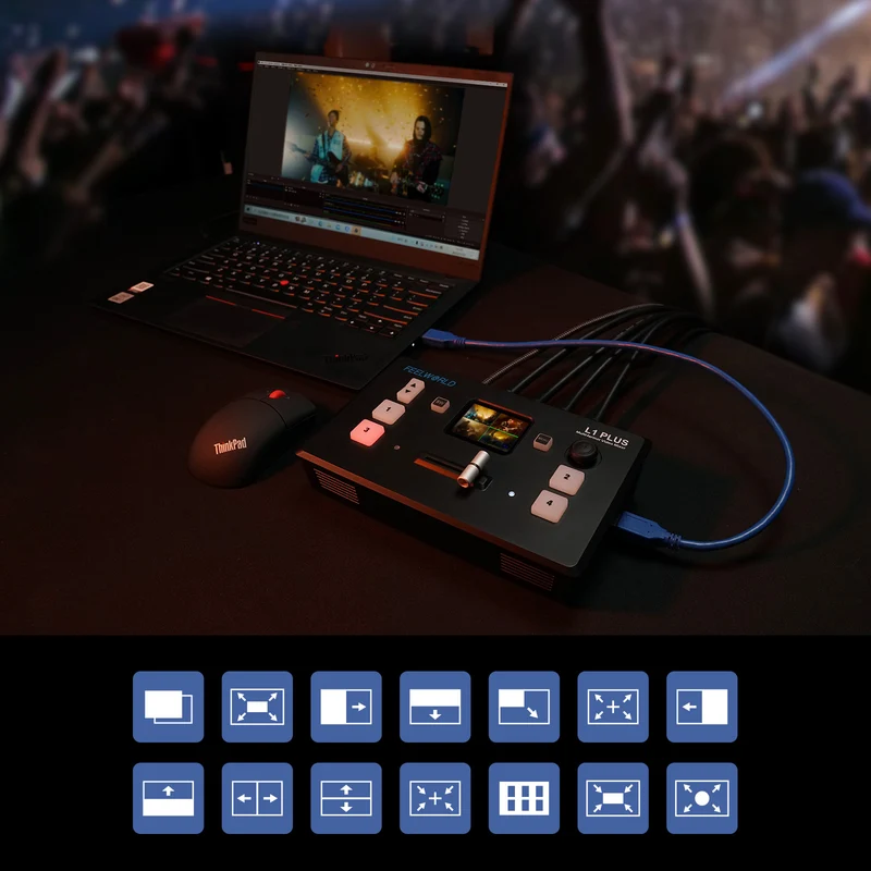 FEELWORLD L1 PLUS Mélangeur vidéo multi-caméras Switcher 2" Touch PTZ Control 4K Input Live Streaming