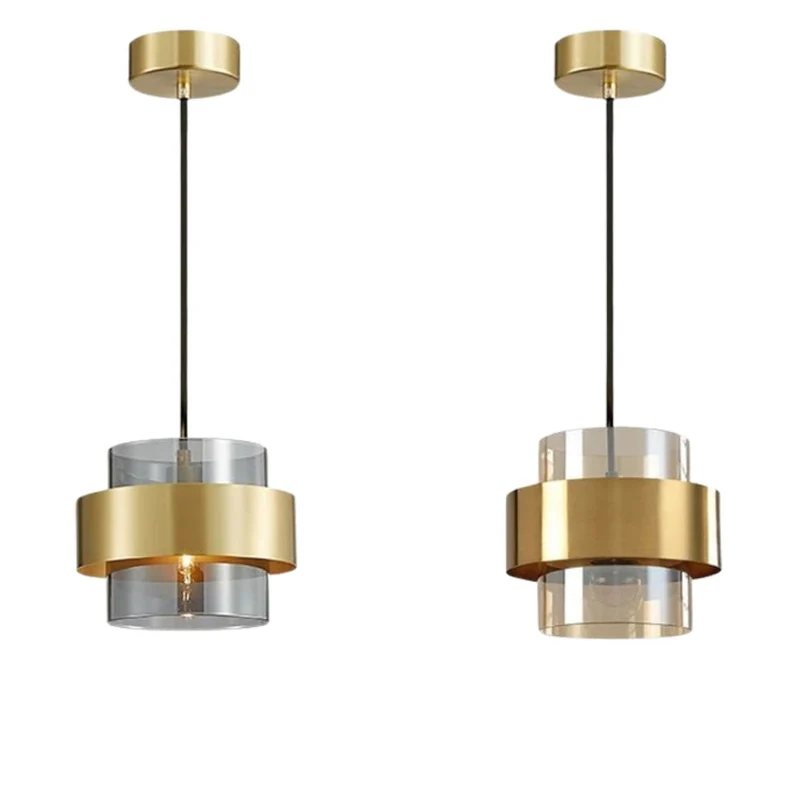 Suspension Laiton Doré et Verre Ambré – Design Industriel Chic pour Îlot