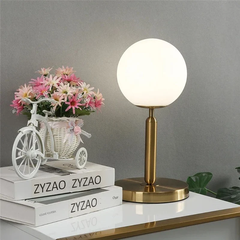 Lampe de Bureau Led Design Nordique en Verre et Acier Inoxydable