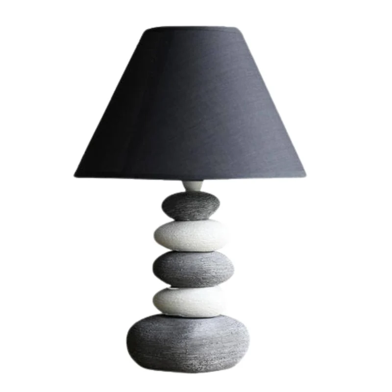 Lampe de Chevet Design Led Avec Galets et Abat-Jour Scandinave