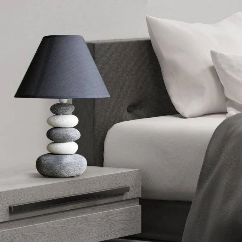 Lampe de Chevet Design Led Avec Galets et Abat-Jour Scandinave
