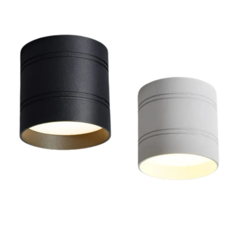 Spot Plafonnier LED Cylindrique – Noir ou Blanc Mat, Rainures Design