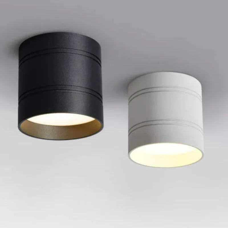Spot Plafonnier LED Cylindrique – Noir ou Blanc Mat, Rainures Design