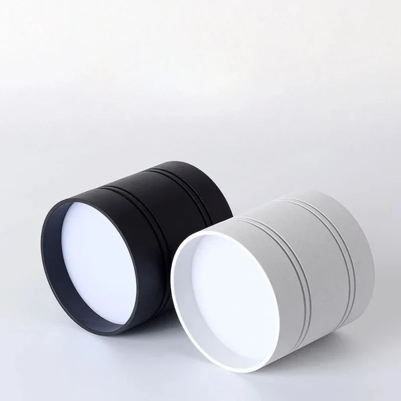Spot Plafonnier LED Cylindrique – Noir ou Blanc Mat, Rainures Design