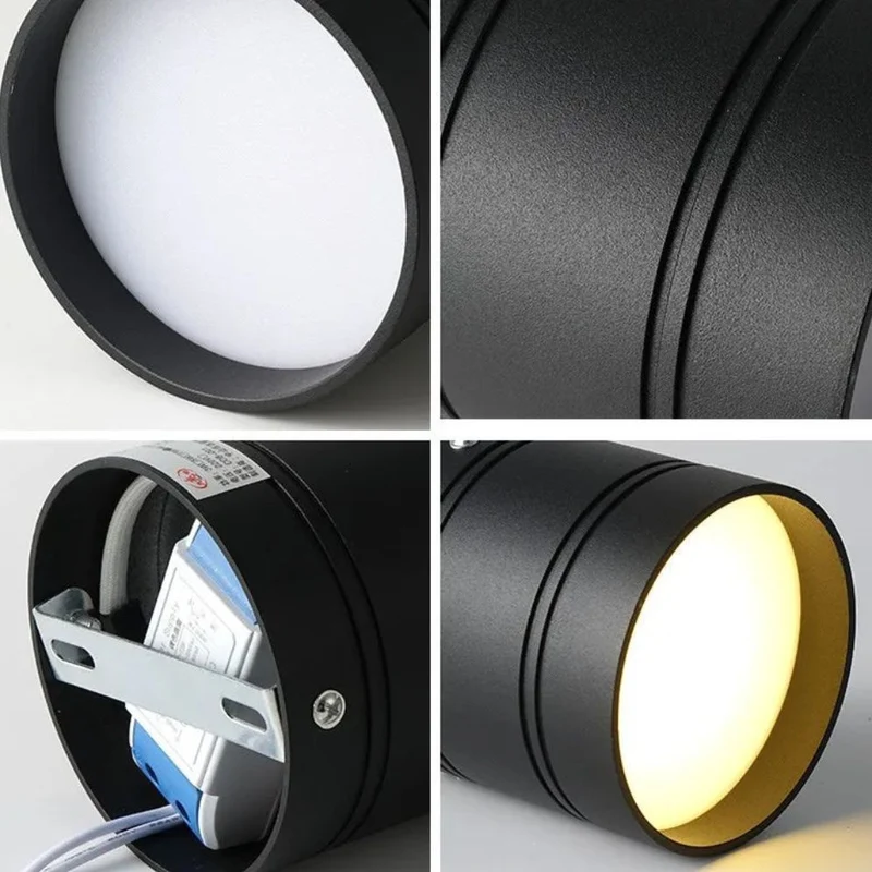 Spot Plafonnier LED Cylindrique – Noir ou Blanc Mat, Rainures Design