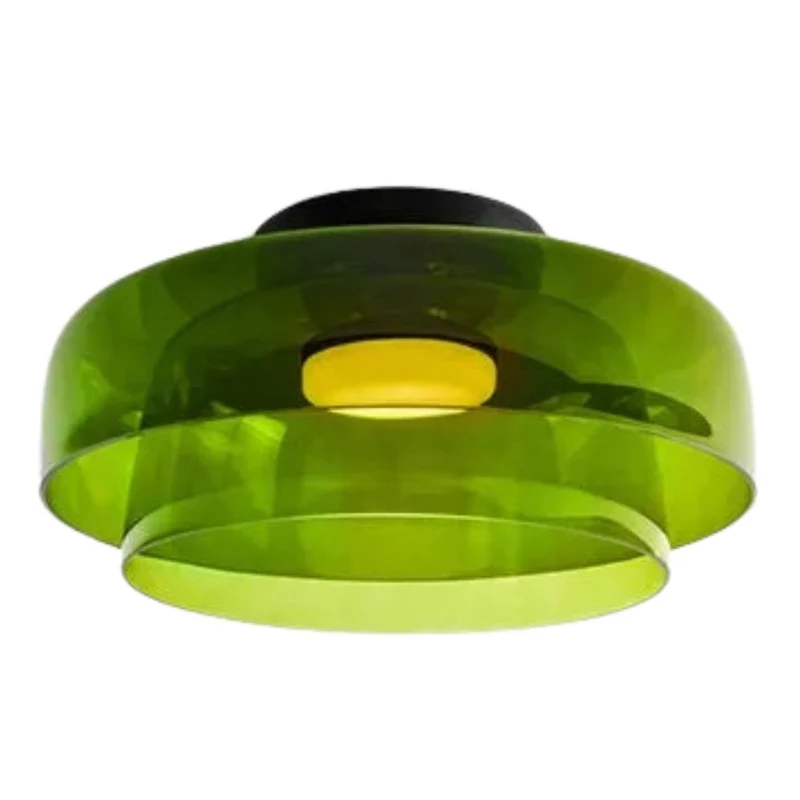 Plafonnier Vert Émeraude ou Ambré en Verre – Double Vasque Élégante