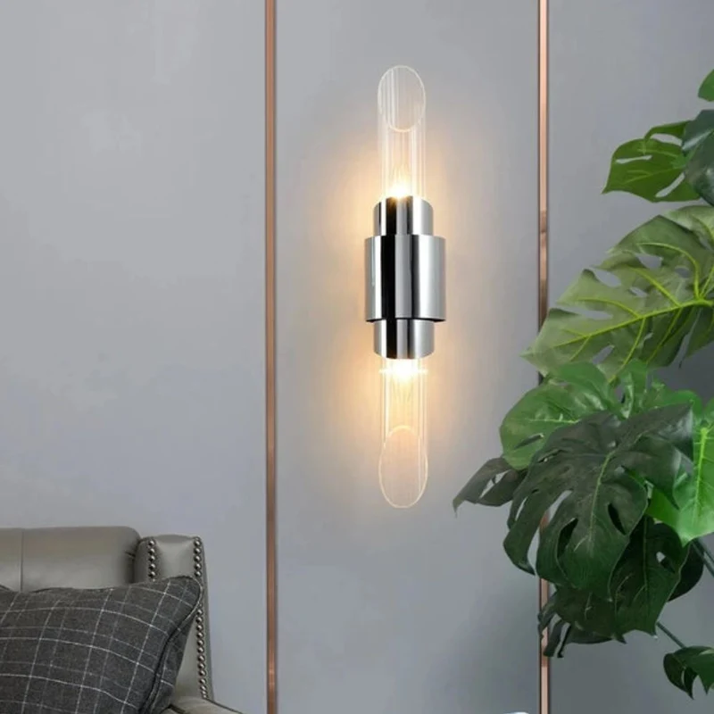 Applique Murale Chrome à Double Tube – Finition Dorée ou Argentée