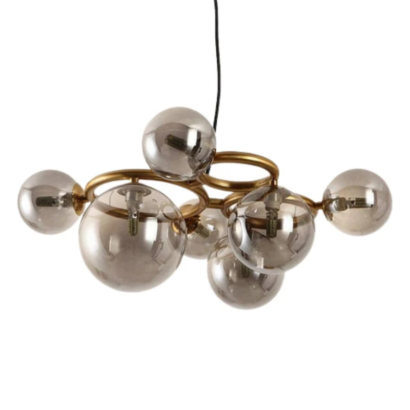 Lustre Rétro Cuivre et Verre Fumé – Anneaux Dorés, Ambiance Discrète