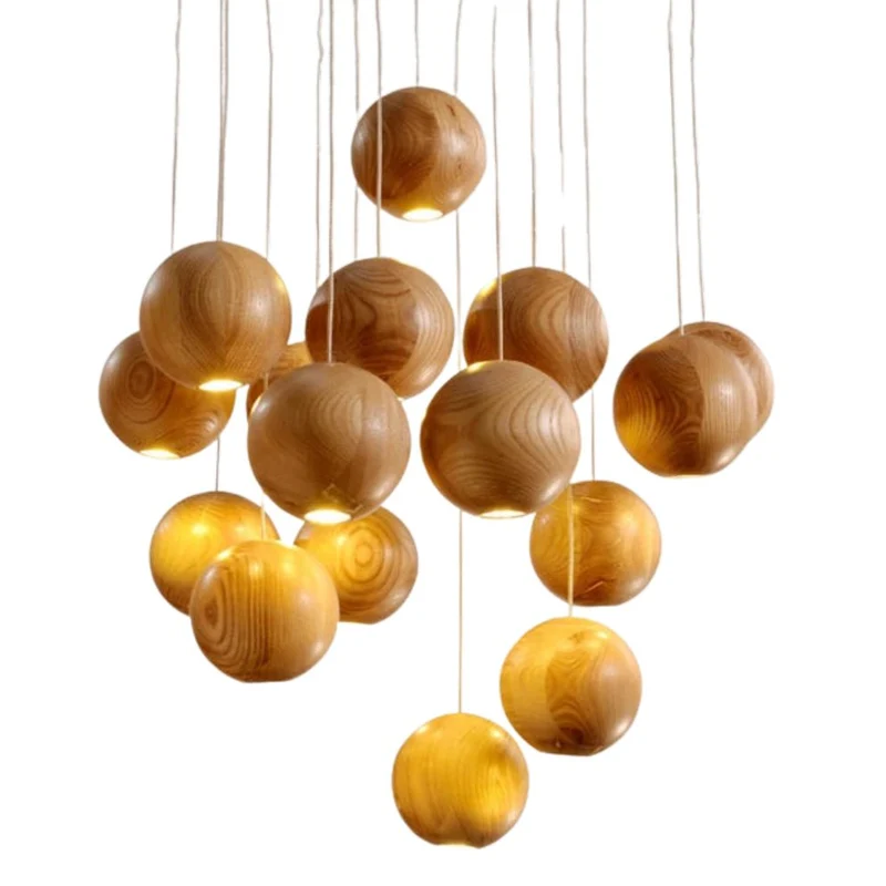 Suspension LED Cuisine en Bois Nordique – Grappe de Sphères Vernies
