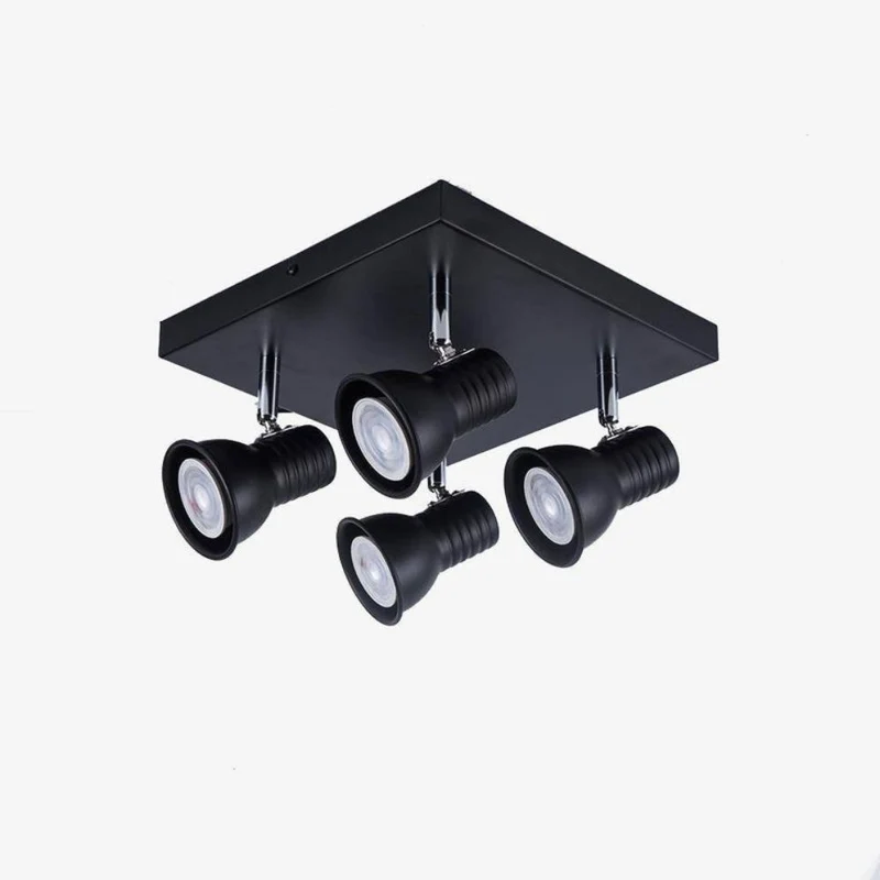 Plafonnier Spots Orientables x4 – 360°, Style Industriel Noir Mat