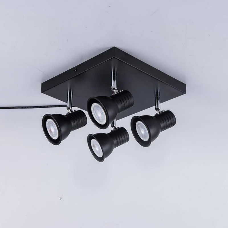 Plafonnier Spots Orientables x4 – 360°, Style Industriel Noir Mat