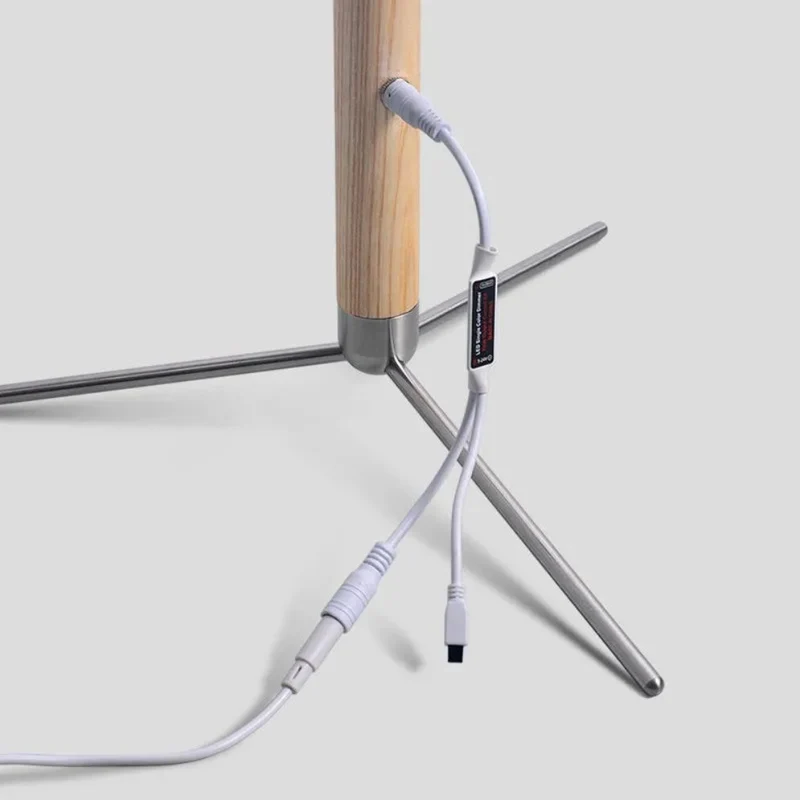 Lampadaire Fin en Bois Naturel à Ruban LED – Clair ou Foncé, Trépied