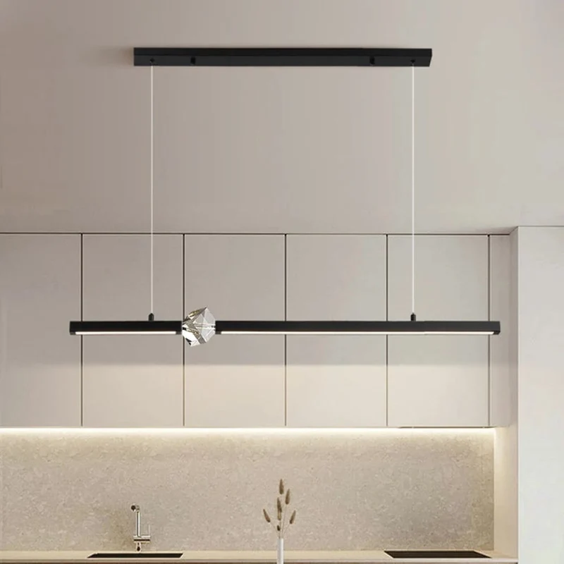 Lustre Pendant Doré ou Noir à Cube Cristal – Longueur Réglable 150cm