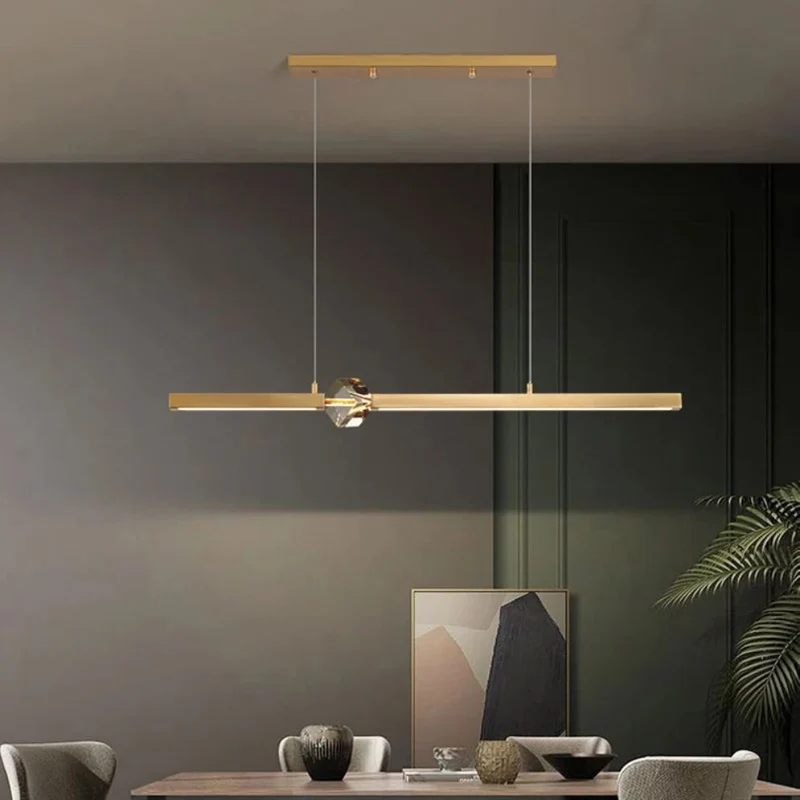 Lustre Pendant Doré ou Noir à Cube Cristal – Longueur Réglable 150cm