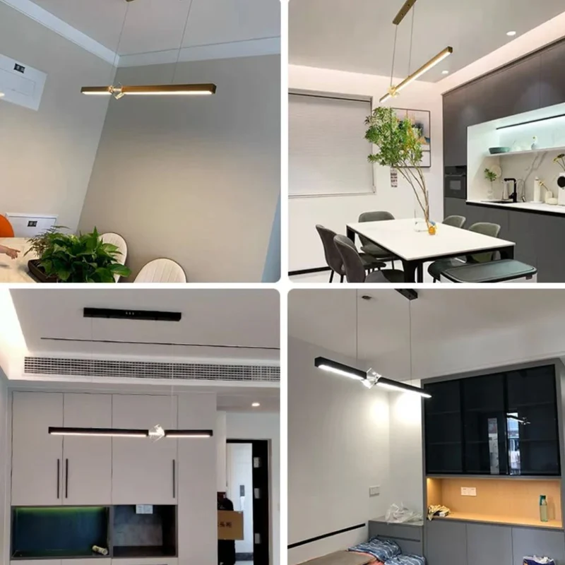 Lustre Pendant Doré ou Noir à Cube Cristal – Longueur Réglable 150cm