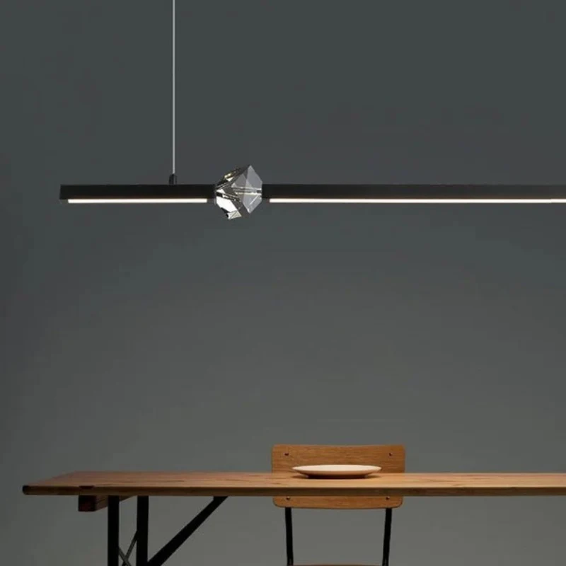 Lustre Pendant Doré ou Noir à Cube Cristal – Longueur Réglable 150cm