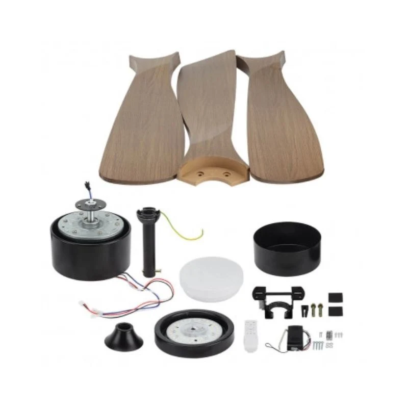 Ventilateur de Plafond LED 18W CCT Noir et Effet Bois avec Télécommande Ø122cm