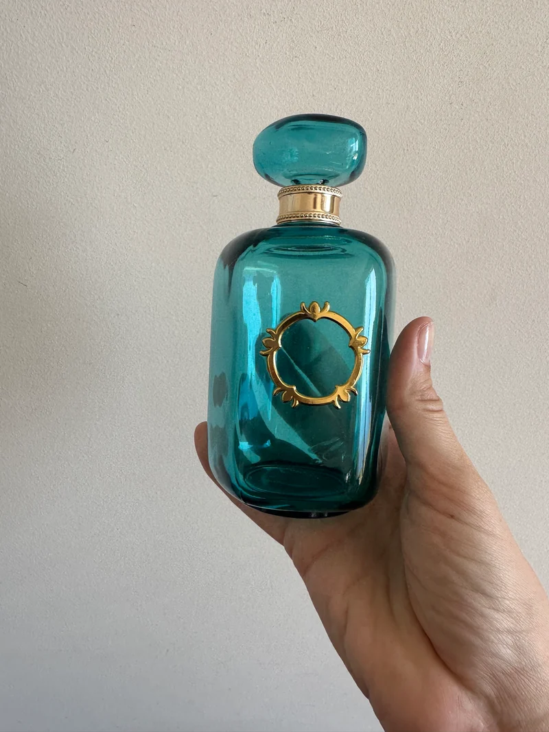 Duo de salle de bain en verre bleu annés 80