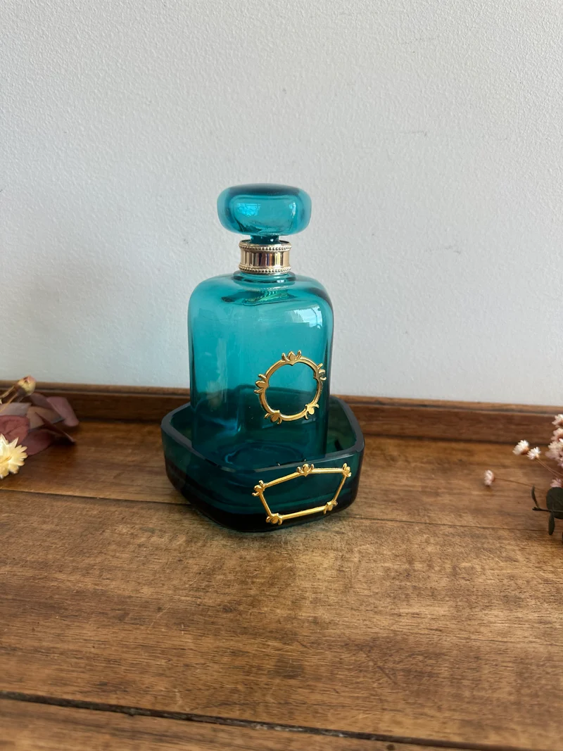 Duo de salle de bain en verre bleu annés 80