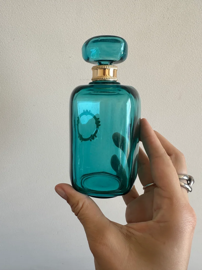 Duo de salle de bain en verre bleu annés 80