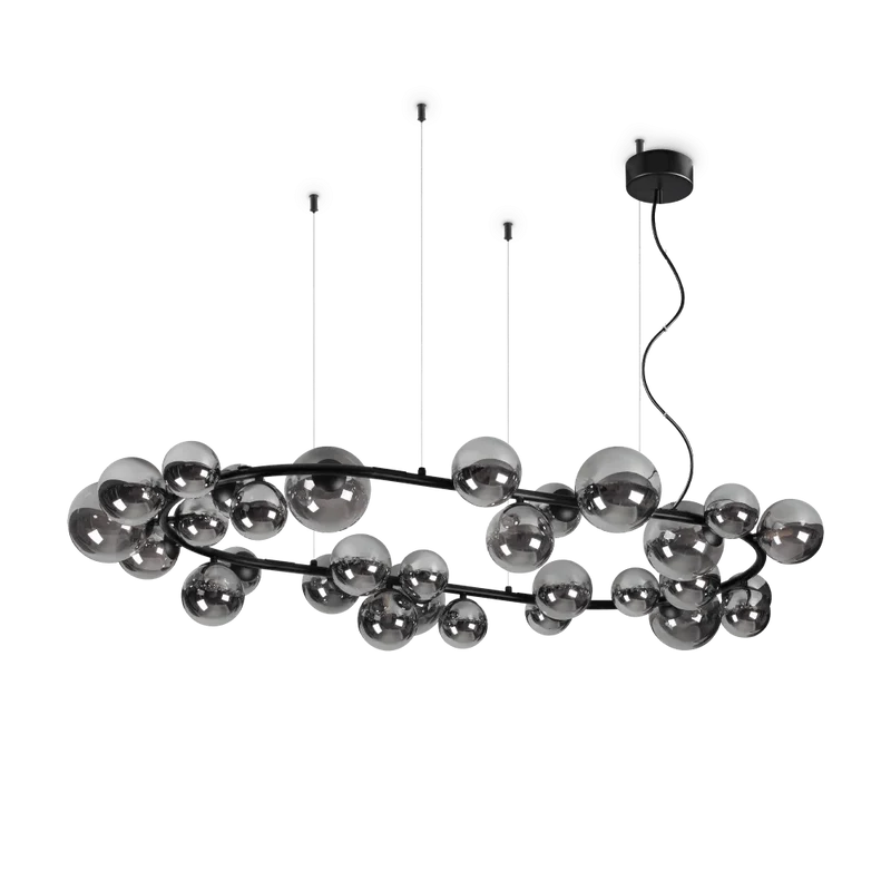 Suspension ovale Perlage SP30 – diffuseurs en verre fumé, finition noir mat