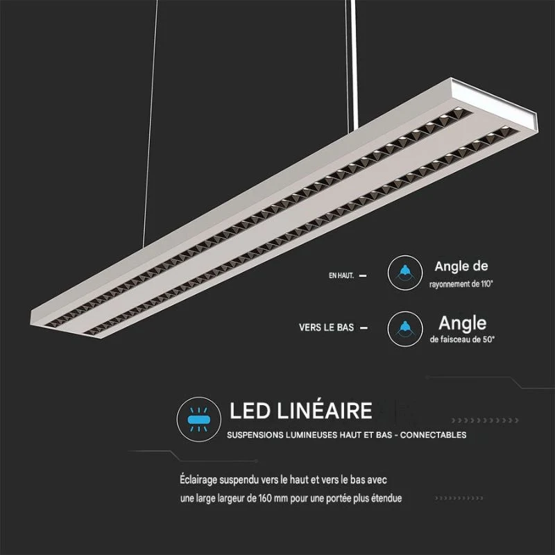Suspension Linéaire LED 60W Blanc 120cm Dimmable Interconnectable