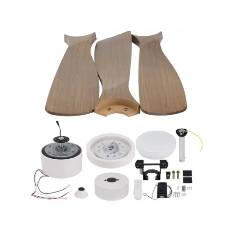 Ventilateur de Plafond LED 18W CCT Blanc et Effet Bois Foncé avec Télécommande Ø122cm
