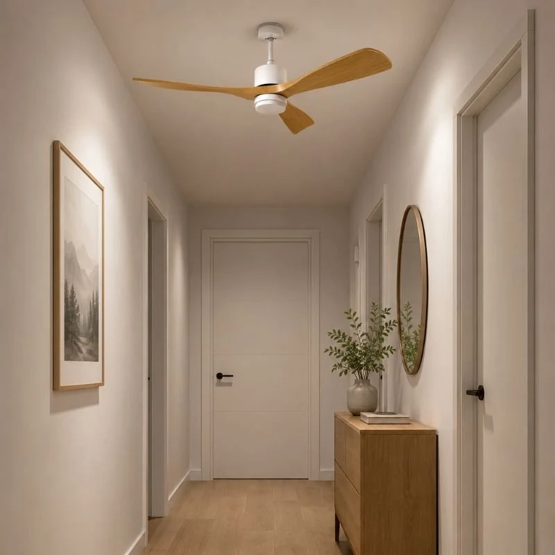 Ventilateur de Plafond LED 18W CCT Blanc et Effet Bois Clair avec Télécommande Ø122cm