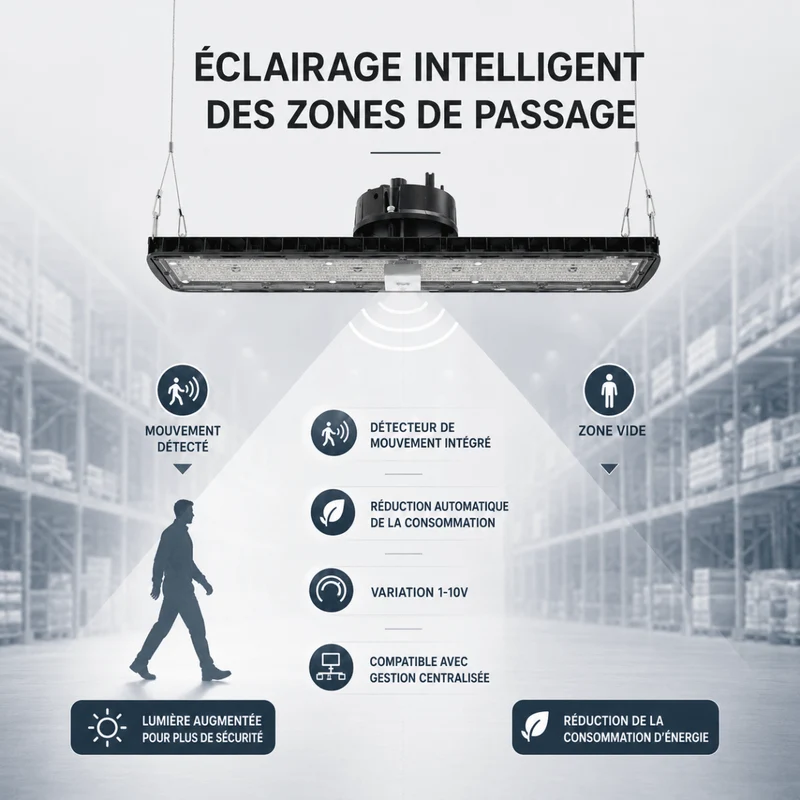 Pack de 6 - Suspension LED industrielle linéaire 150W/200W/250W 185lm/w avec Détecteur de Mouvement - Garantie 5 ans
