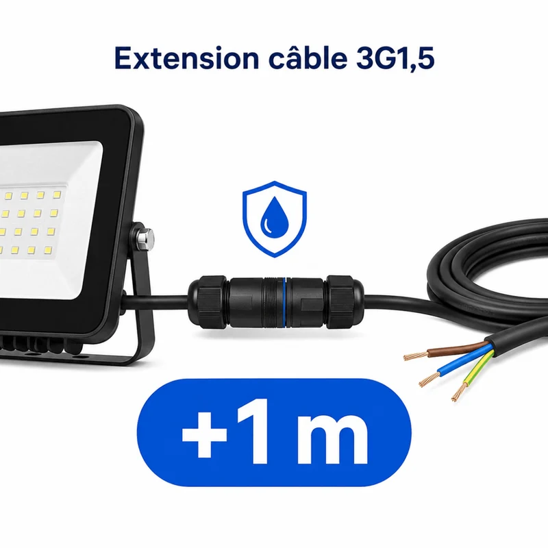 Extension de Câble 1m + Connecteur Étanche