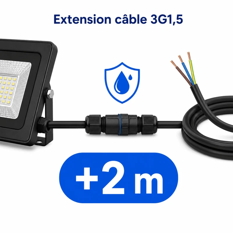 Extension de Câble 2m + Connecteur Étanche