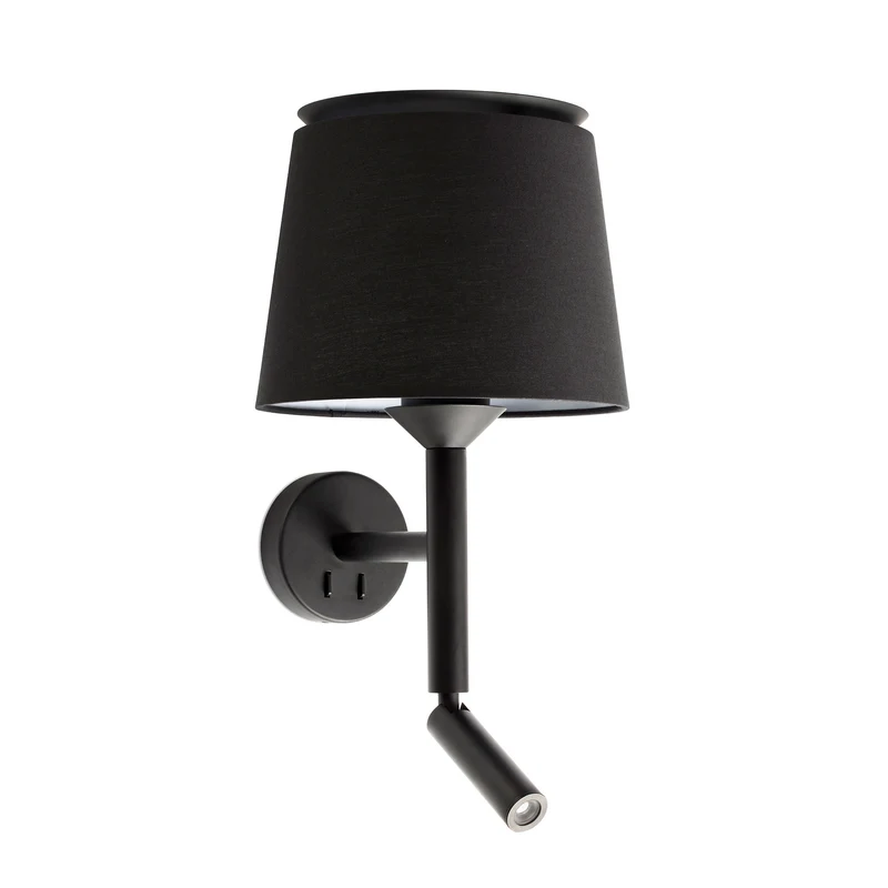 Applique murale liseuse SAVOY noire : lumière précise et design noir mat pour la chambre