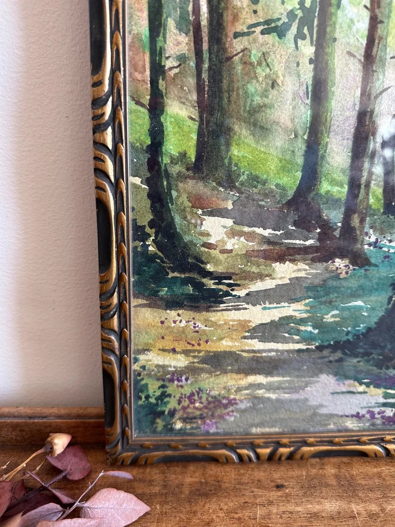 Aquarelle sous-bois signée année 1900