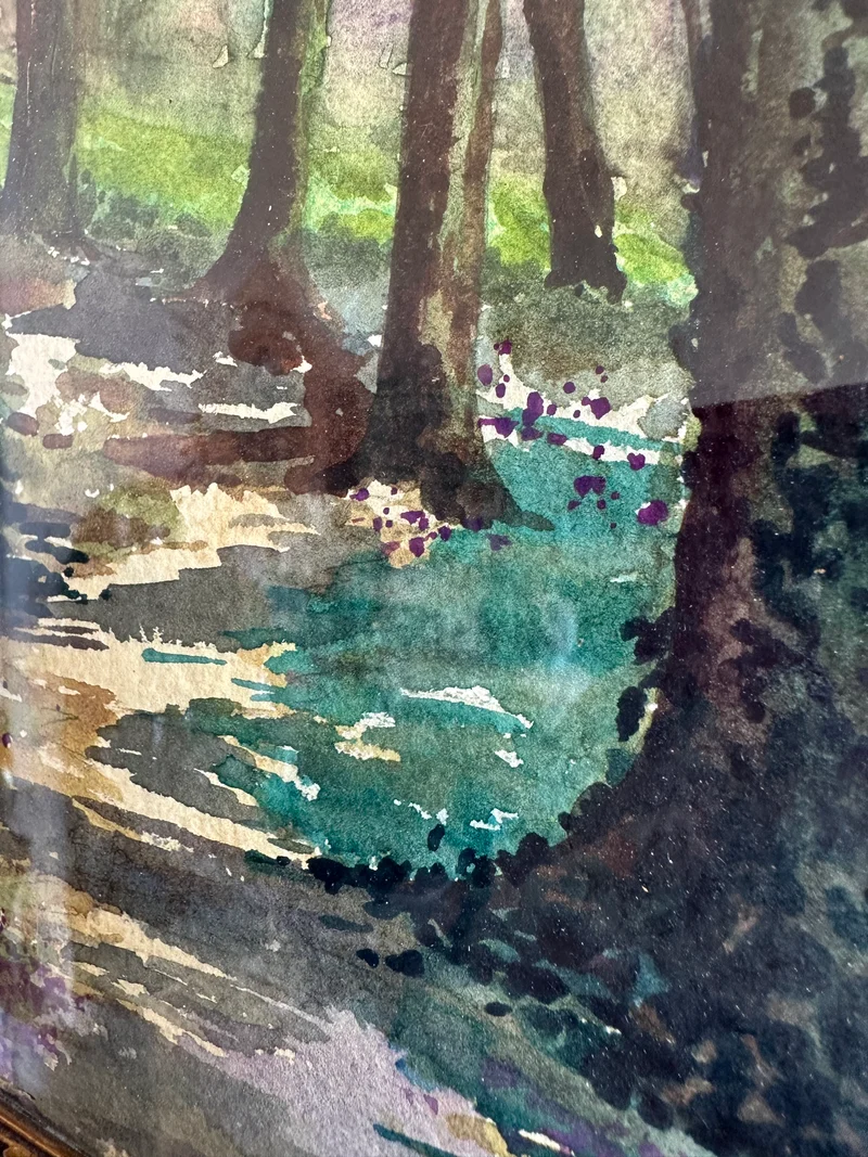 Aquarelle sous-bois signée année 1900