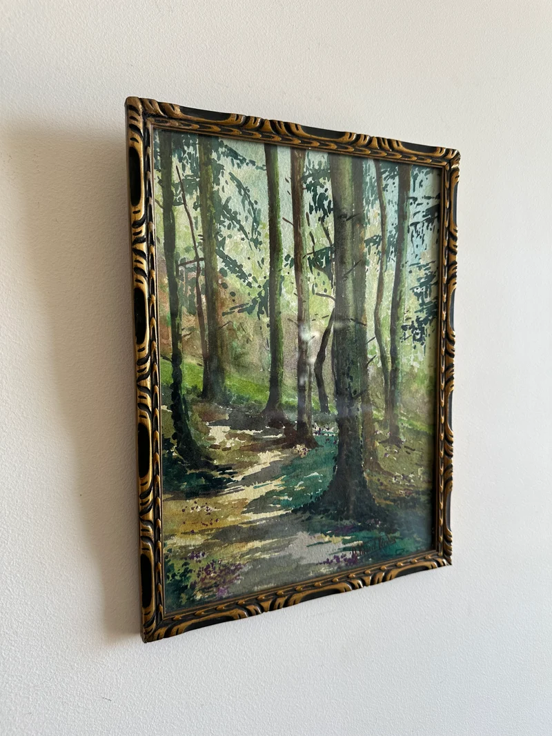 Aquarelle sous-bois signée année 1900