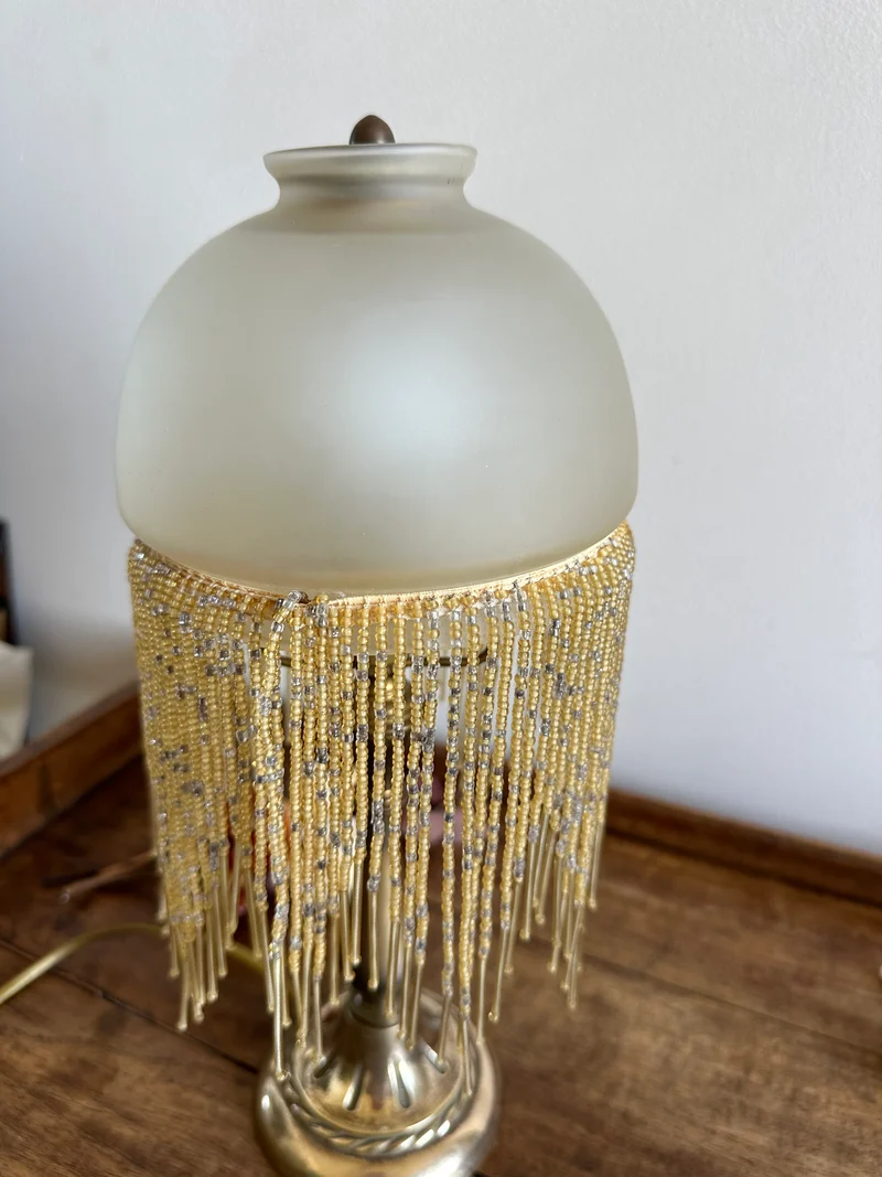 Lampes à pampilles style charleston couleurs pêche années 70