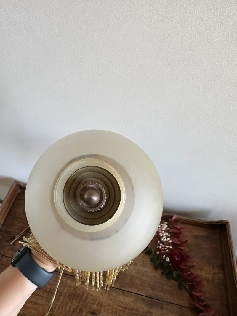 Lampes à pampilles style charleston couleurs pêche années 70