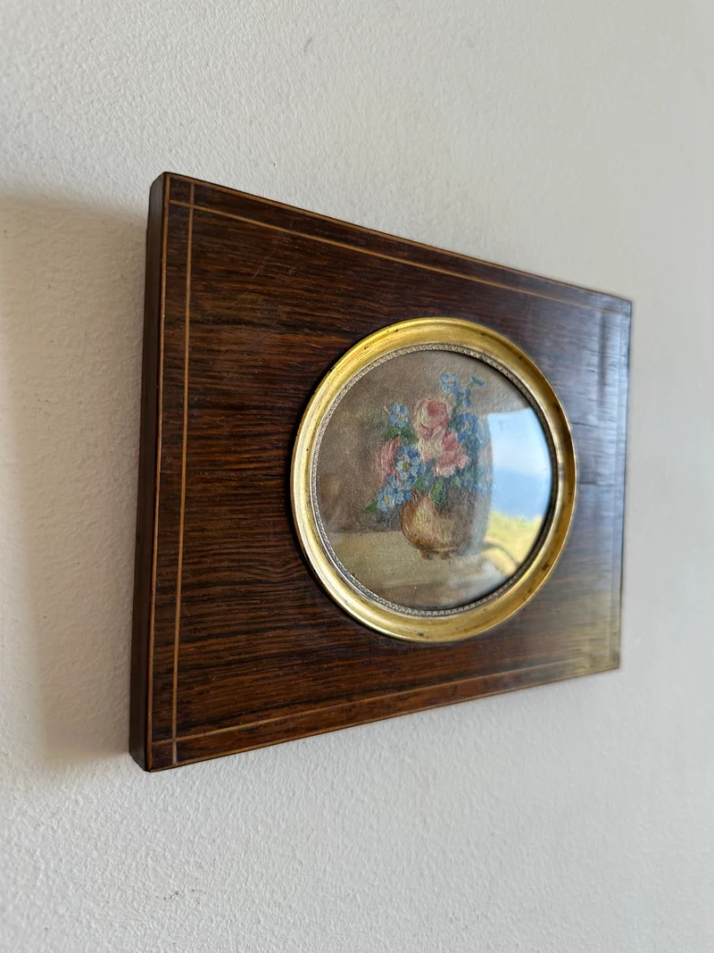 Peinture à l'huile signée dans cadre en bois ovale 19ème début XXème
