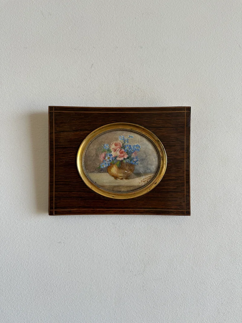 Peinture à l'huile signée dans cadre en bois ovale 19ème début XXème